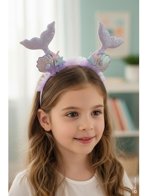 Bear & Pear Mermaid Konsept Double Tail Deniz Kızı Kız Çocuk Taç Kutlama Parti Tacı Lila