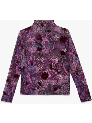 Koton Dik Yaka Uzun Kollu Slim Fit Çiçekli Tişört