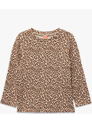 Koton Lepoar Desenli Uzun Kollu Bisiklet Yaka Pamuklu Tişört