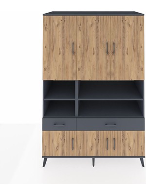 Dienni Kronos Dolap 8 Raflı 2 Çekmeceli 6 Kapaklı 132X59X195 Antrasit-Çam/antrasit
