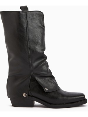 Limoya Fadia Siyah Küt Burunlu Körüklü Kadın Çizme