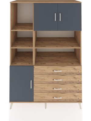 Dienni Kronos Dolap 8 Raflı 4 Çekmeceli 3 Kapaklı 132X59X195 Çam-Antrasit/çam