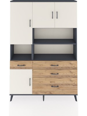 Dienni Arges Dolap 9 Raflı 4 Çekmeceli 4 Kapaklı 132X30X195 Antrasit-Aytaşı/çam