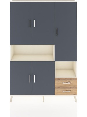 Dienni Arges Dolap 10 Raflı 2 Çekmeceli 5 Kapaklı 132X30X195 Aytaşı-Antrasit/çam