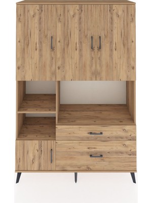 Dienni Hyperion Dolap 7 Raflı 2 Çekmeceli 5 Kapaklı 132X44X195 Çam-Çam/çam