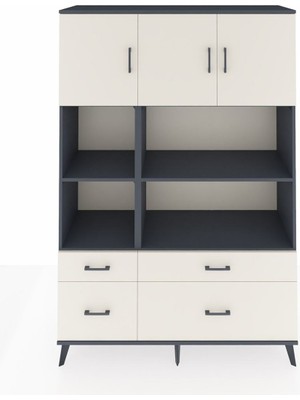 Dienni Hyperion Dolap 8 Raflı 4 Çekmeceli 3 Kapaklı 132X44X195 Antrasit-Aytaşı/aytaşı