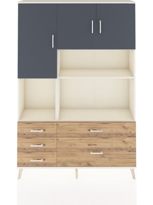 Dienni Arges Dolap 8 Raflı 5 Çekmeceli 3 Kapaklı 132X30X195 Aytaşı-Antrasit/çam