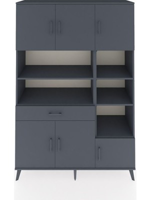 Dienni Hyperion Dolap 10 Raflı Tek Çekmeceli 6 Kapaklı 132X44X195 Antrasit-Antrasit/antrasit