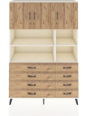 Dienni Hyperion Dolap 8 Raflı 8 Çekmeceli 3 Kapaklı 132X44X195 Aytaşı-Çam/çam
