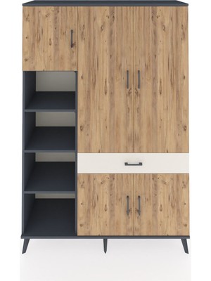 Dienni Hyperion Dolap 8 Raflı Tek Çekmeceli 5 Kapaklı 132X44X195 Antrasit-Çam/aytaşı