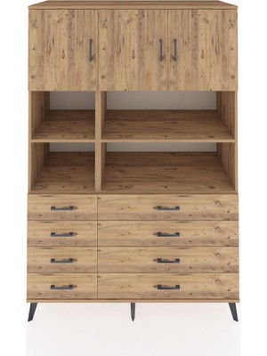 Dienni Kronos Dolap 8 Raflı 8 Çekmeceli 3 Kapaklı 132X59X195 Çam-Çam/çam