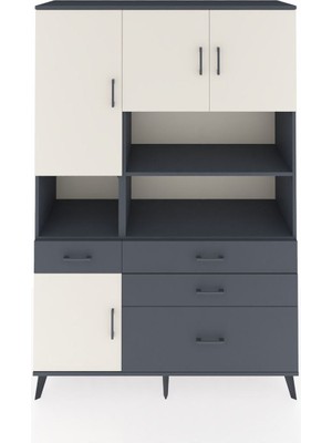 Dienni Hyperion Dolap 9 Raflı 4 Çekmeceli 4 Kapaklı 132X44X195 Antrasit-Aytaşı/antrasit