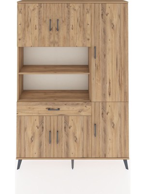 Dienni Arges Dolap 10 Raflı Tek Çekmeceli 6 Kapaklı 132X30X195 Çam-Çam/çam