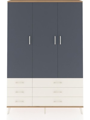 Dienni Arges Dolap 5 Raflı 6 Çekmeceli Tek Askılı 132X30X195 Çam-Antrasit/aytaşı