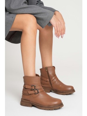 Analin Shoes Kadın Hakiki Deri Tokalı Casual Bot - Ceviz