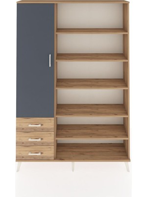 Dienni Arges Dolap 9 Raflı 3 Çekmeceli 3 Kapaklı 132X30X195 Çam-Antrasit/çam