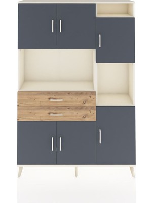 Dienni Arges Dolap 9 Raflı 2 Çekmeceli 6 Kapaklı 132X30X195 Aytaşı-Antrasit/çam
