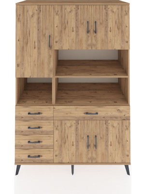 Dienni Kronos Dolap 9 Raflı 5 Çekmeceli 5 Kapaklı 132X59X195 Çam-Çam/çam