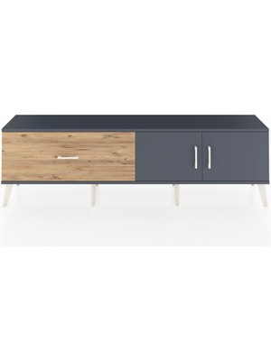 Dienni Arges Tv Ünitesi Tek Raflı Tek Çekmeceli 2 Kapaklı 176X30X51 Antrasit-Antrasit/çam