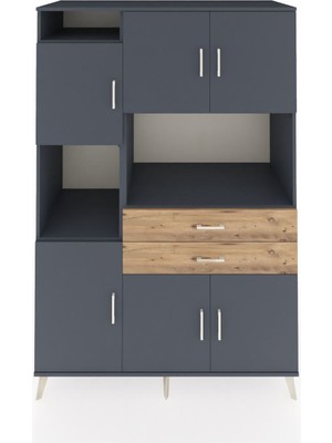 Dienni Kronos Dolap 8 Raflı 2 Çekmeceli 6 Kapaklı 132X59X195 Antrasit-Antrasit/çam