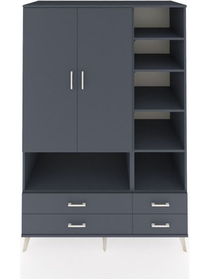 Dienni Kronos Dolap 10 Raflı 4 Çekmeceli 2 Kapaklı 132X59X195 Antrasit-Antrasit/antrasit