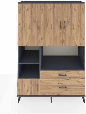 Dienni Kronos Dolap 7 Raflı 2 Çekmeceli 5 Kapaklı 132X59X195 Antrasit-Çam/çam
