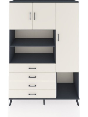 Dienni Hyperion Dolap 8 Raflı 4 Çekmeceli 3 Kapaklı 132X44X195 Antrasit-Aytaşı/aytaşı