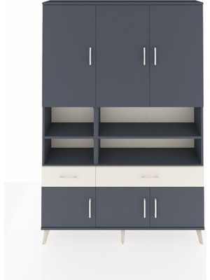 Dienni Arges Dolap 8 Raflı 2 Çekmeceli 6 Kapaklı 132X30X195 Antrasit-Antrasit/aytaşı
