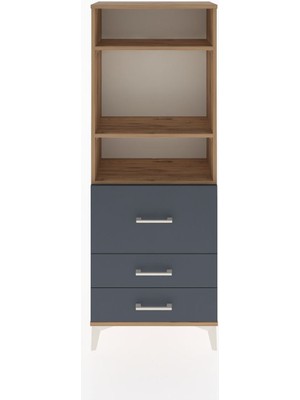 Dienni Arges Dolap 3 Raflı 3 Çekmeceli 60X30X163 Çam-Antrasit
