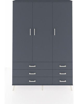 Dienni Arges Dolap 5 Raflı 6 Çekmeceli Tek Askılı 132X30X195 Antrasit-Antrasit/antrasit