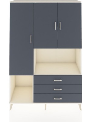 Dienni Hyperion Dolap 6 Raflı 3 Çekmeceli 3 Kapaklı 132X44X195 Aytaşı-Antrasit/antrasit