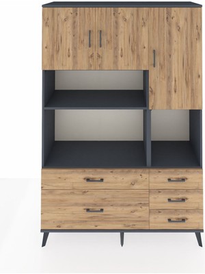 Dienni Hyperion Dolap 8 Raflı 5 Çekmeceli 3 Kapaklı 132X44X195 Antrasit-Çam/çam