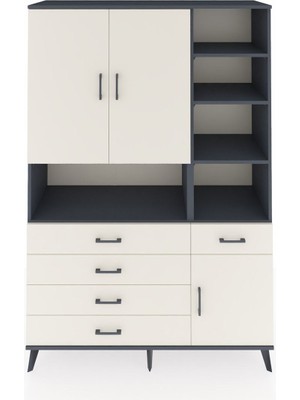 Dienni Hyperion Dolap 8 Raflı 5 Çekmeceli 3 Kapaklı 132X44X195 Antrasit-Aytaşı/aytaşı