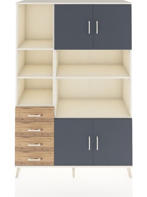 Dienni Hyperion Dolap 8 Raflı 4 Çekmeceli 4 Kapaklı 132X44X195 Aytaşı-Antrasit/çam