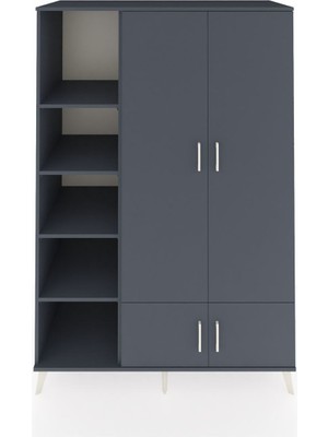 Dienni Kronos Dolap 6 Raflı 4 Kapaklı Tek Askılı 132X59X195 Antrasit-Antrasit/antrasit