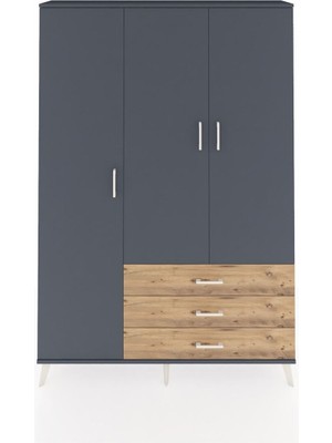 Dienni Arges Dolap 6 Raflı 3 Çekmeceli Tek Askılı 132X30X195 Antrasit-Antrasit/çam