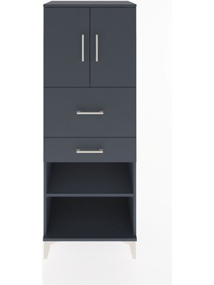 Dienni Hyperion Dolap 3 Raflı 2 Çekmeceli 2 Kapaklı 60X44X163 Antrasit-Antrasit