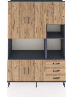 Dienni Hyperion Dolap 9 Raflı 3 Çekmeceli 5 Kapaklı 132X44X195 Antrasit-Çam/çam