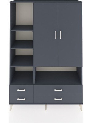 Dienni Hyperion Dolap 8 Raflı 4 Çekmeceli 2 Kapaklı 132X44X195 Antrasit-Antrasit/antrasit