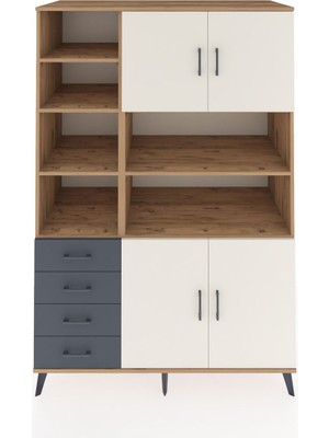 Dienni Kronos Dolap 9 Raflı 4 Çekmeceli 4 Kapaklı 132X59X195 Çam-Aytaşı/antrasit