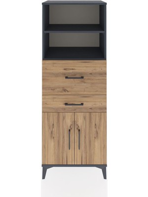 Dienni Hyperion Dolap 3 Raflı 2 Çekmeceli 2 Kapaklı 60X44X163 Antrasit-Çam