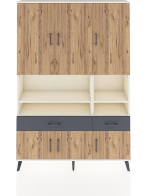 Dienni Arges Dolap 8 Raflı 2 Çekmeceli 6 Kapaklı 132X30X195 Aytaşı-Çam/antrasit