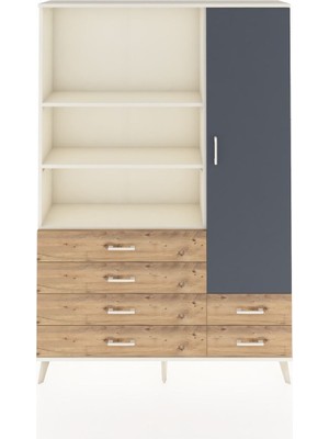 Dienni Arges Dolap 7 Raflı 6 Çekmeceli Tek Kapaklı  132X30X195 Aytaşı-Antrasit/çam