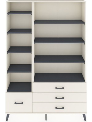 Dienni Arges Dolap 9 Raflı 4 Çekmeceli  132X30X195 Aytaşı-Antrasit/aytaşı