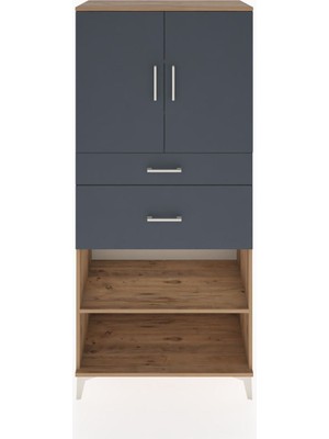 Dienni Hyperion Dolap 4 Raflı 2 Çekmeceli 2 Kapaklı 88X44X195 Çam-Antrasit