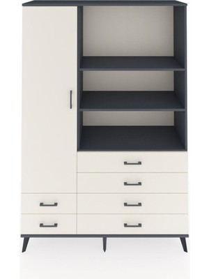 Dienni Hyperion Dolap 7 Raflı 6 Çekmeceli Tek Kapaklı  132X44X195 Antrasit-Aytaşı/aytaşı