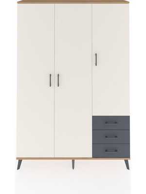 Dienni Arges Dolap 6 Raflı 3 Çekmeceli Tek Askılı 132X30X195 Çam-Aytaşı/antrasit