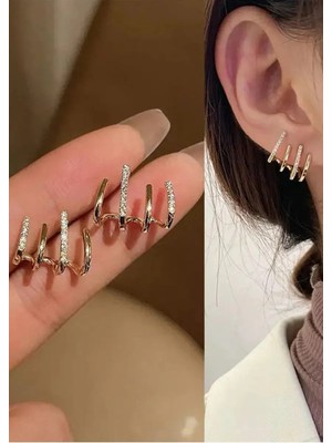 Aurrari Gold Çoklu Premium Zirkon Taşlı Küpe