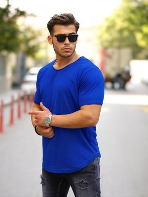 Comstar Erkek Basic Geniş Yaka Salaş Yazlık Bol Saks Tişört