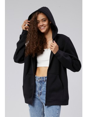 Moon Cover Mooncover Kadın Fermuarlı Kapşonlu Kanguru Cepli Sweatshirt